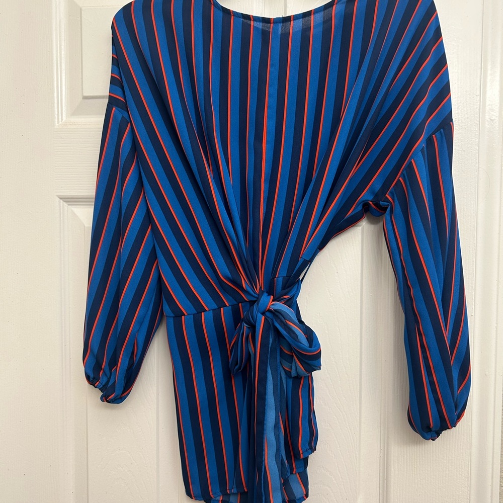 Eva Mendes for New York & Company Blue and Red Striped Blouse